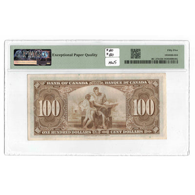 SOLD $100 1937 Bank of Canada Note Gordon-Towers B/J Prefix BC-27b - PMG AU-55 EPQ