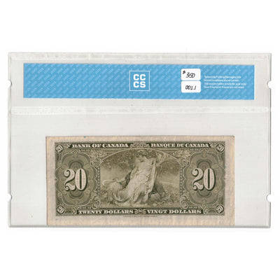 SOLD 1937 $20 Bank of Canada Note Osborne Signature BC-25a -  CCCS VF-20