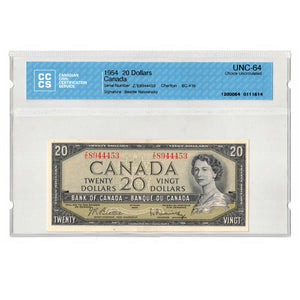 SOLD $20 1954 Bank of Canada Note Beattie-Rasminsky Z/E Prefix BC-41b - CCCS UNC-64