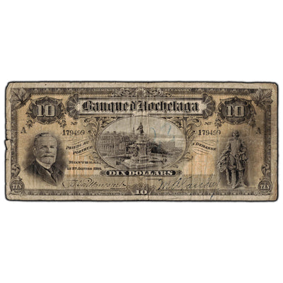 SOLD $10 1914 Banque D'Hochelaga Canada Chartered Note - Minor Writing
