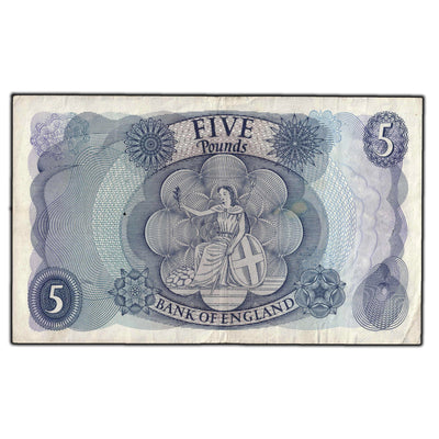 SOLD Great Britain 1966-70 5 Pound Note P #375b - Pinhole