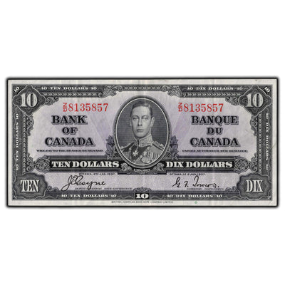 SOLD $10 1937 Bank of Canada Note Coyne-Towers Z/D Prefix BC-24c - About EF