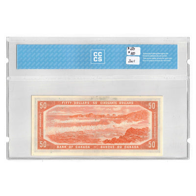 SOLD $50 1954 Bank of Canada Note Beattie-Rasminsky B/H Prefix BC-42b - CCCS UNC-63