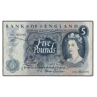 SOLD Great Britain 1966-70 5 Pound Note P #375b - Pinhole