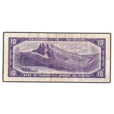 SOLD $10 1954 Bank Of Canada Note Beattie-Coyne W/D Prefix BC-40a - VF-20