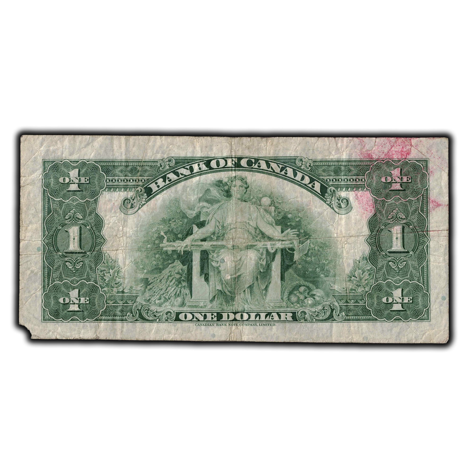 Stained Bank Note SOLD $1 1935 Bank of Canada Note English Text BC-1 - Stained/Corner Da ...