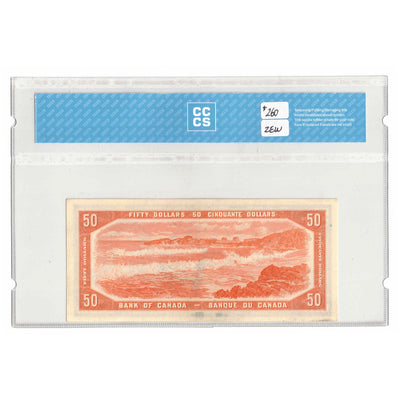 SOLD $50 1954 Bank of Canada Note Beattie-Rasminsky B/H Prefix BC-42b - CCCS UNC-60
