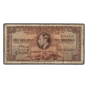 SOLD Bermuda 1937 5 Shillings Note P #8