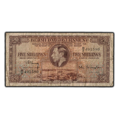 SOLD Bermuda 1937 5 Shillings Note P #8