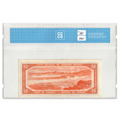 SOLD $50 1954 Bank of Canada Note Beattie-Rasminsky B/H Prefix BC-42b - CCCS UNC-60