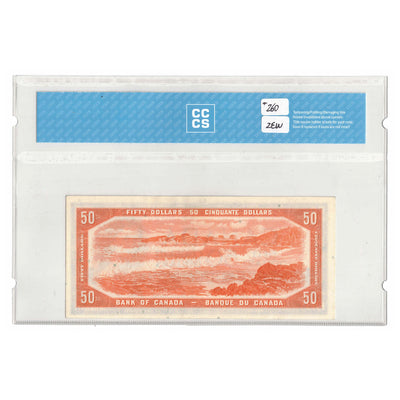SOLD $50 1954 Bank of Canada Note Beattie-Rasminsky B/H Prefix BC-42b - CCCS UNC-60
