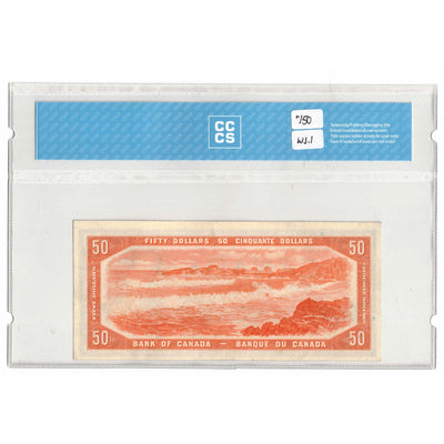 SOLD $50 1954 Bank of Canada Note Beattie-Rasminsky B/H Prefix BC-42b - CCCS AU-50