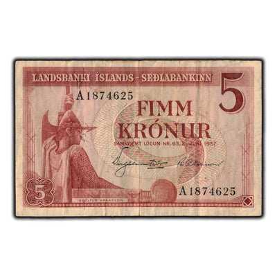 SOLD Iceland Landsbanki Islands 1957 5 Kronur Note P #37