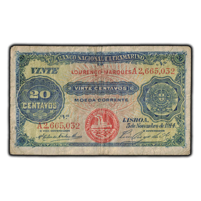 SOLD Mozambique 1914 20 Centavos Note Type 3 P #52