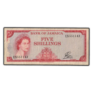 SOLD Jamaica 1964 5 Shillings Note P #51A