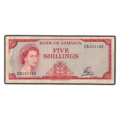 SOLD Jamaica 1964 5 Shillings Note P #51A