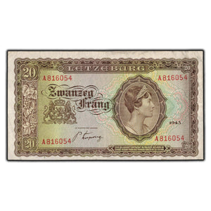 SOLD Luxembourg 1943 20 Francs Note P #42