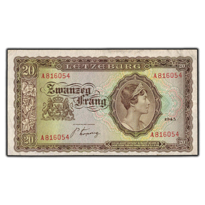 SOLD Luxembourg 1943 20 Francs Note P #42