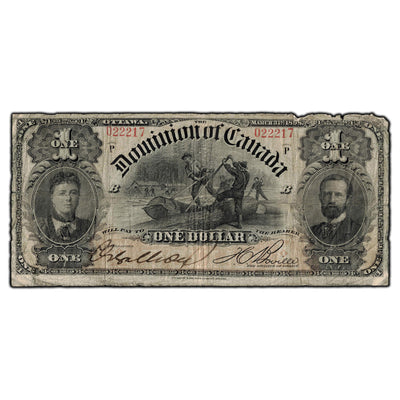 SOLD $1 1898 Dominion Of Canada Note Series P Bovine DC-13c - VG-10 (damage)
