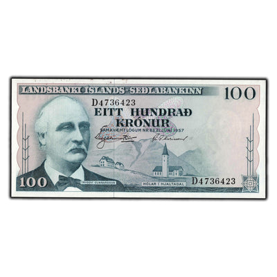 SOLD Iceland Landsbanki Islands 1957 100 Kronur Note P #40 - AU-58