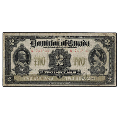 SOLD $2 1914 Dominion Of Canada Note Series N Saunders DC-22c - VG-10