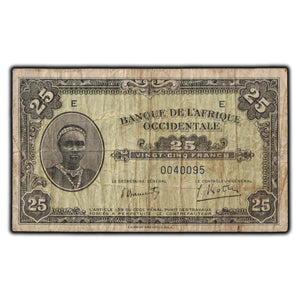 SOLD French West Africa 1942 25 Francs Note P #30
