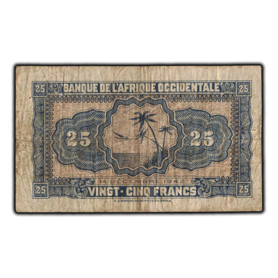 SOLD French West Africa 1942 25 Francs Note P #30