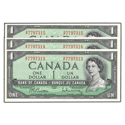 SOLD $1 1954 Bank of Canada Notes R/P Prefix BC-37b-i -3 Consecutive