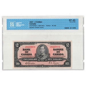 SOLD 1937 $2 Bank of Canada Note Gordon-Towers Y/B Prefix BC-22b - CCCS EF-45