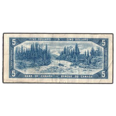 SOLD $5 1954 Bank Of Canada Note Beattie-Rasminsky F/S Prefix BC-39b - VF-20