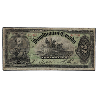 SOLD $2 1897 Dominion of Canada Note Series D Bovine DC-14c - Circulated