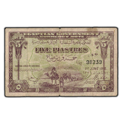 SOLD Egypt 1918 5 Piastres Note P #162