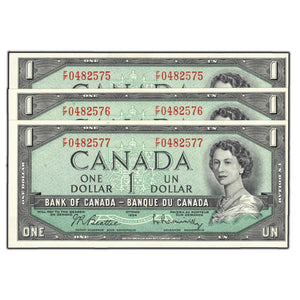 SOLD $1 1954 Bank of Canada Notes F/F Prefix BC-37b-i - 3 Consecutive