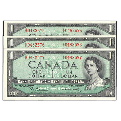 SOLD $1 1954 Bank of Canada Notes F/F Prefix BC-37b-i - 3 Consecutive
