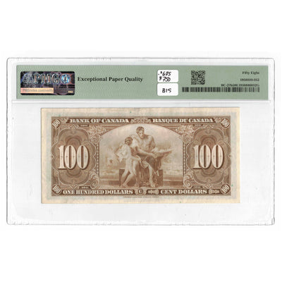 SOLD $100 1937 Bank of Canada Note Gordon-Towers B/J Prefix BC-27b - PMG AU-58 EPQ