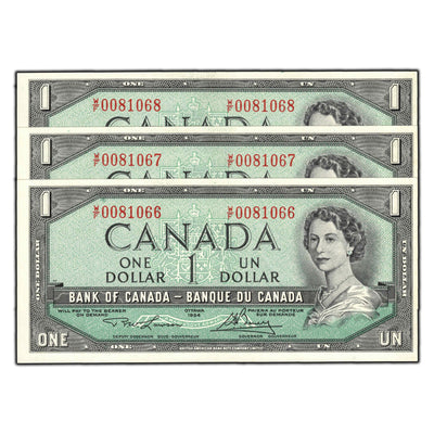 SOLD $1 1954 Bank of Canada Notes W/F Prefix BC-37d - 3 Consecutive