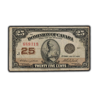 SOLD 25 Cents 1923 Dominion Of Canada Shinplaster Note DC-24d - Pinholes