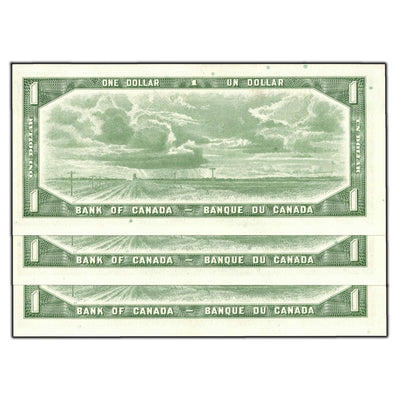 SOLD $1 1954 Bank of Canada Notes W/F Prefix BC-37d - 3 Consecutive