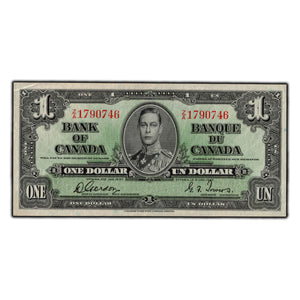 SOLD $1 1937 Bank of Canada Note Gordon-Towers Z/A Prefix BC-21c - AU-50