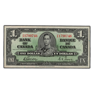 SOLD $1 1937 Bank of Canada Note Gordon-Towers Z/A Prefix BC-21c - AU-50