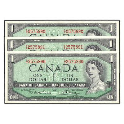 SOLD $1 1954 Bank of Canada Notes C/I Prefix BC-37d - 3 Consecutive