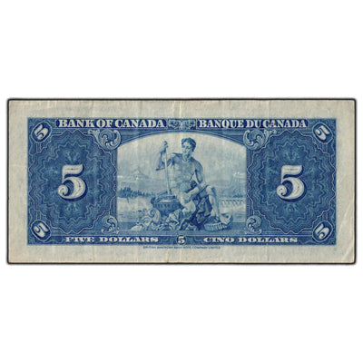 SOLD $5 1937 Bank Of Canada Note Gordon-Towers M/C Prefix BC-23b - VF-25