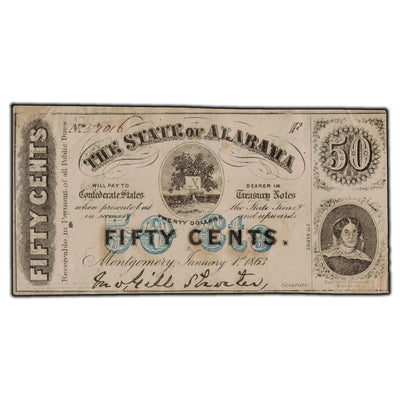 SOLD United States 1863 50 Cents Confederate States Alabama Note