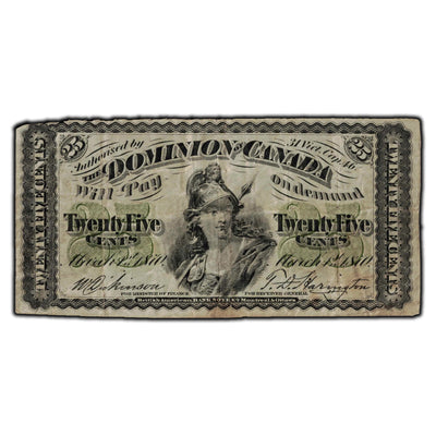 SOLD 25 Cents 1870 Dominion Of Canada Shinplaster Note DC-1c - Fine+