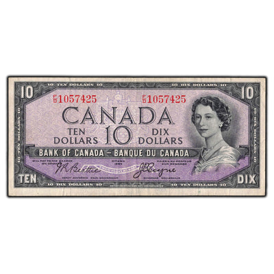 SOLD $10 1954 Bank of Canada Note Devil Face F/D Prefix BC-32b - VF-20
