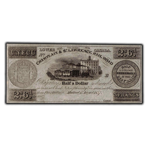 SOLD Ecu / 2 Shilling 6 Pence 1837 Champlain & St. Lawrence Banknote - Remainder