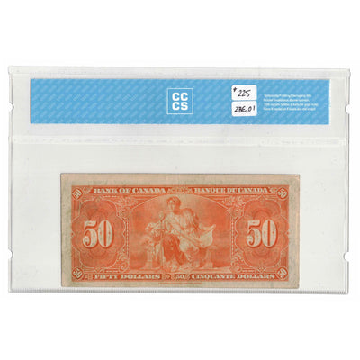 SOLD 1937 $50 Bank of Canada Note Gordon-Towers B/H Prefix BC-26b - CCCS VF-20