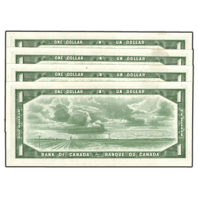 SOLD $1 1954 Bank of Canada Notes T/O Prefix BC-37b - 4 Consecutive
