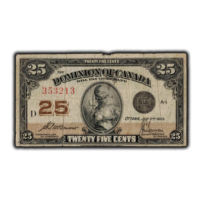 SOLD 25 Cents 1923 Dominion Of Canada Shinplaster Note DC-24c - Tear