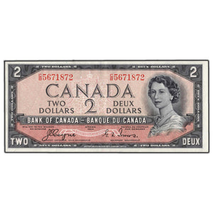 SOLD $2 1954 Bank of Canada Note Devil Face C/B Prefix BC-30a - EF-40